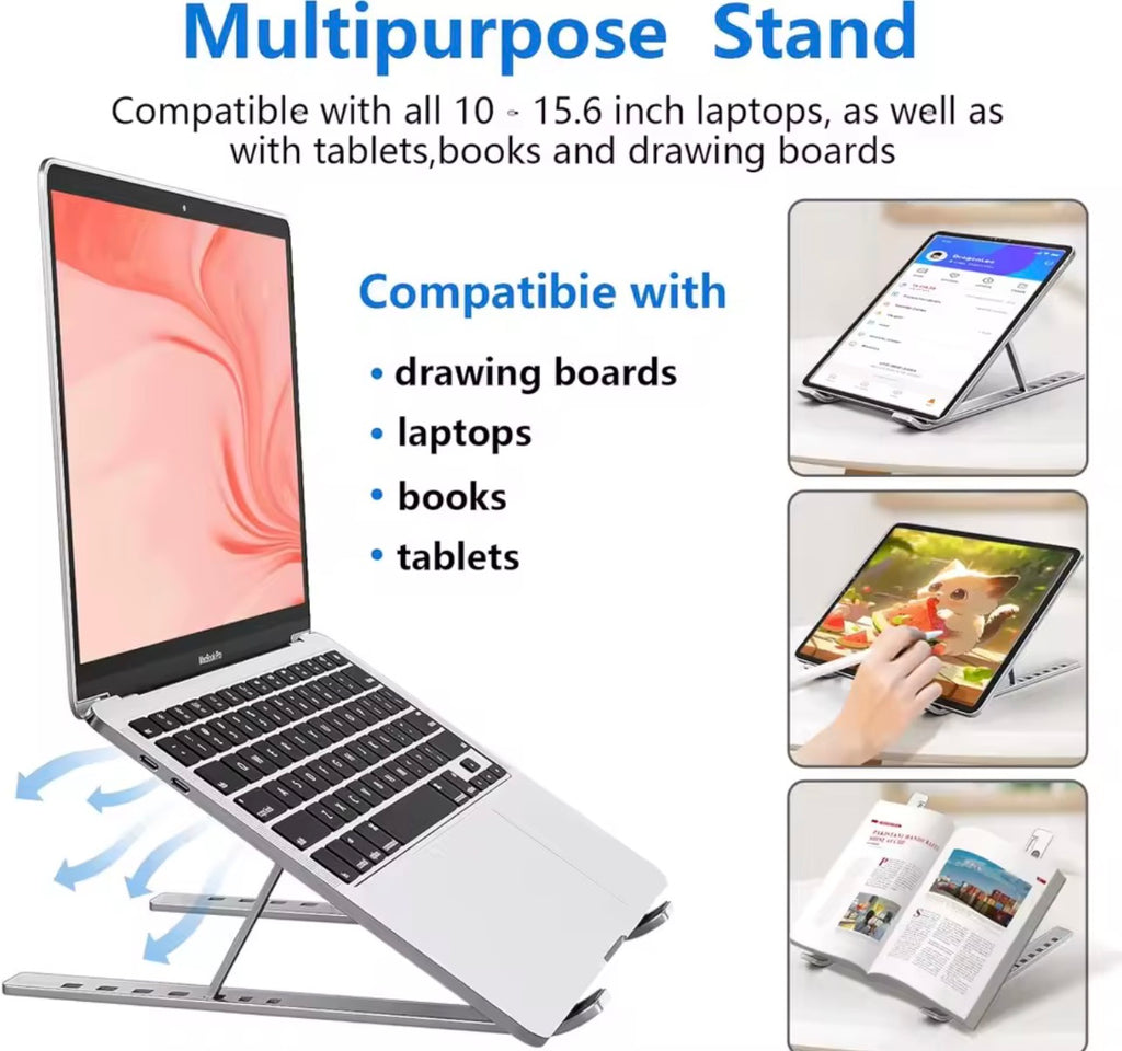 Ergonomic Aluminum Alloy Foldable Laptop Stand, 7 Adjustable Angles, Sand-Blasted Anti-Slip Stable Computer Holder