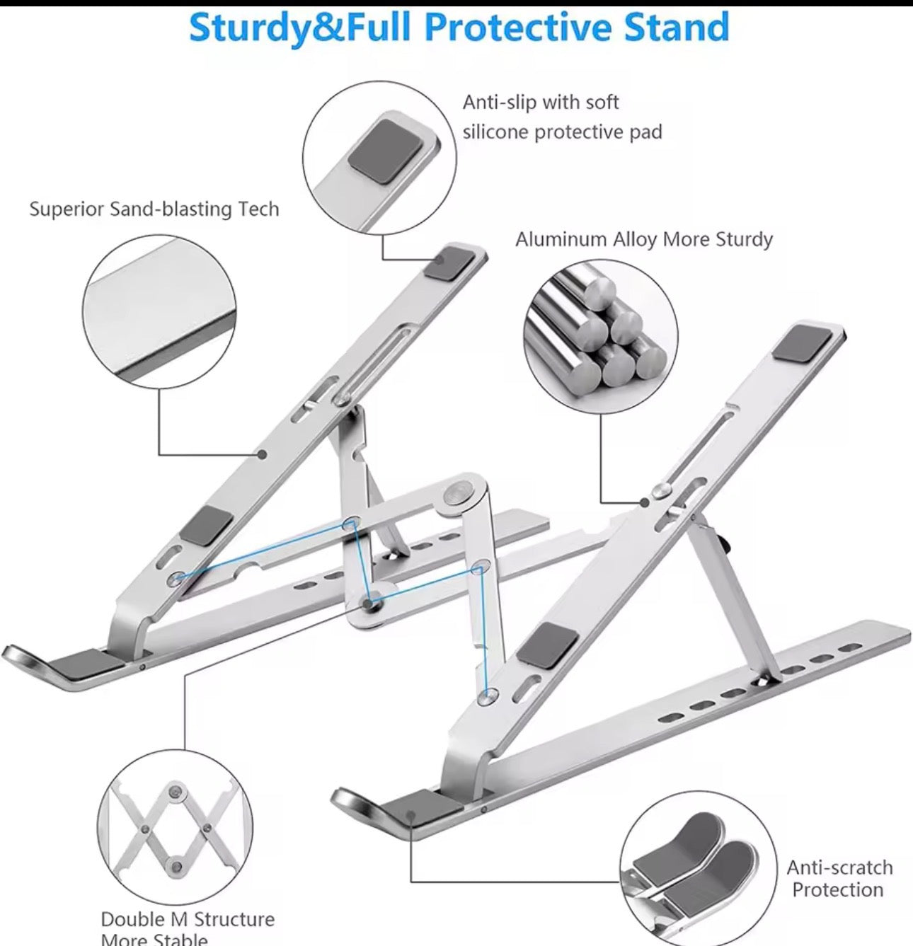 Ergonomic Aluminum Alloy Foldable Laptop Stand, 7 Adjustable Angles, Sand-Blasted Anti-Slip Stable Computer Holder