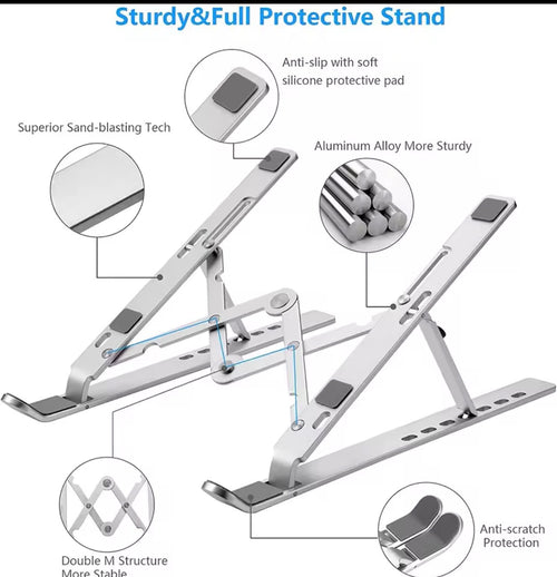 Ergonomic Aluminum Alloy Foldable Laptop Stand, 7 Adjustable Angles, Sand-Blasted Anti-Slip Stable Computer Holder